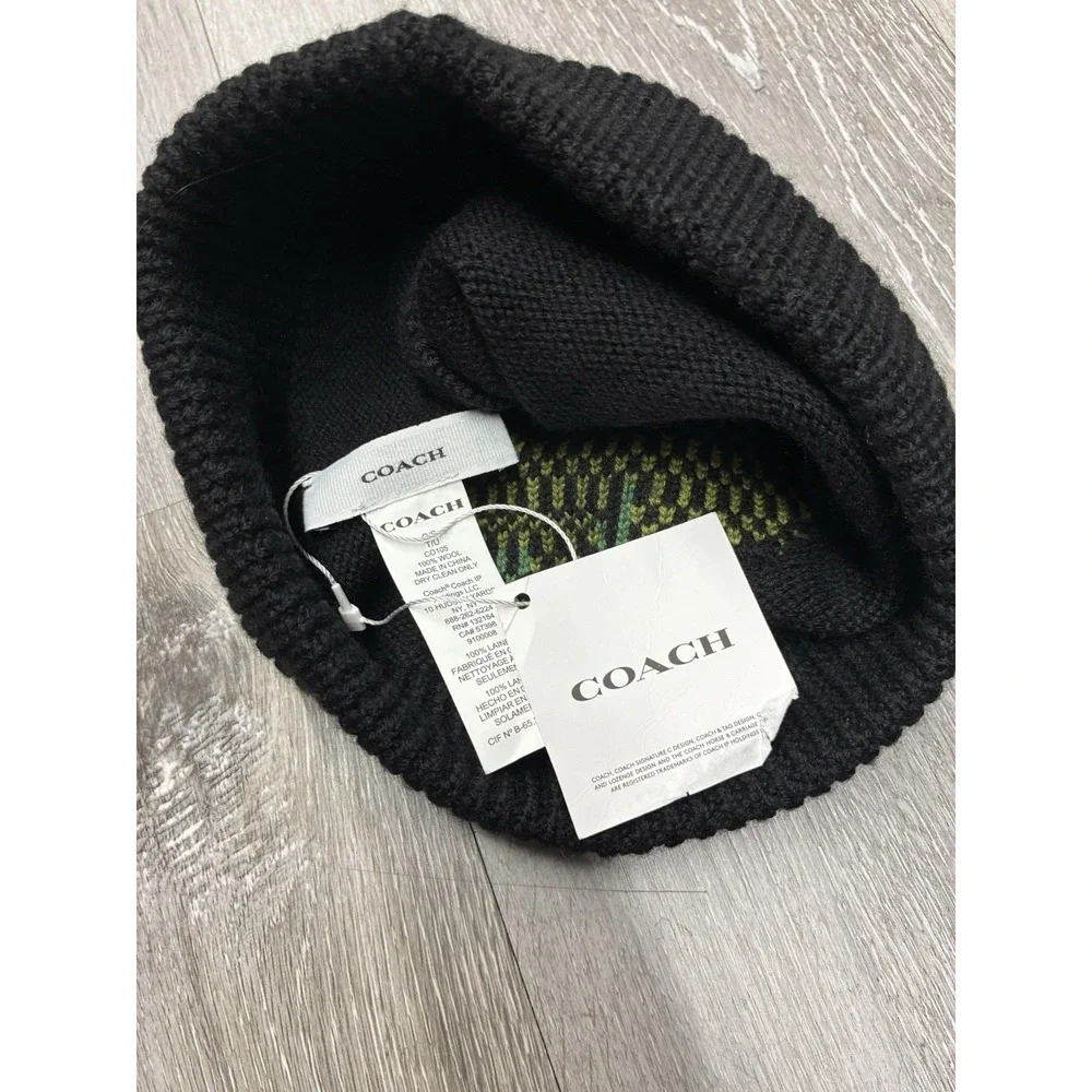 Coach Dinosaur Roxy Black Knit Beanie New With Tags